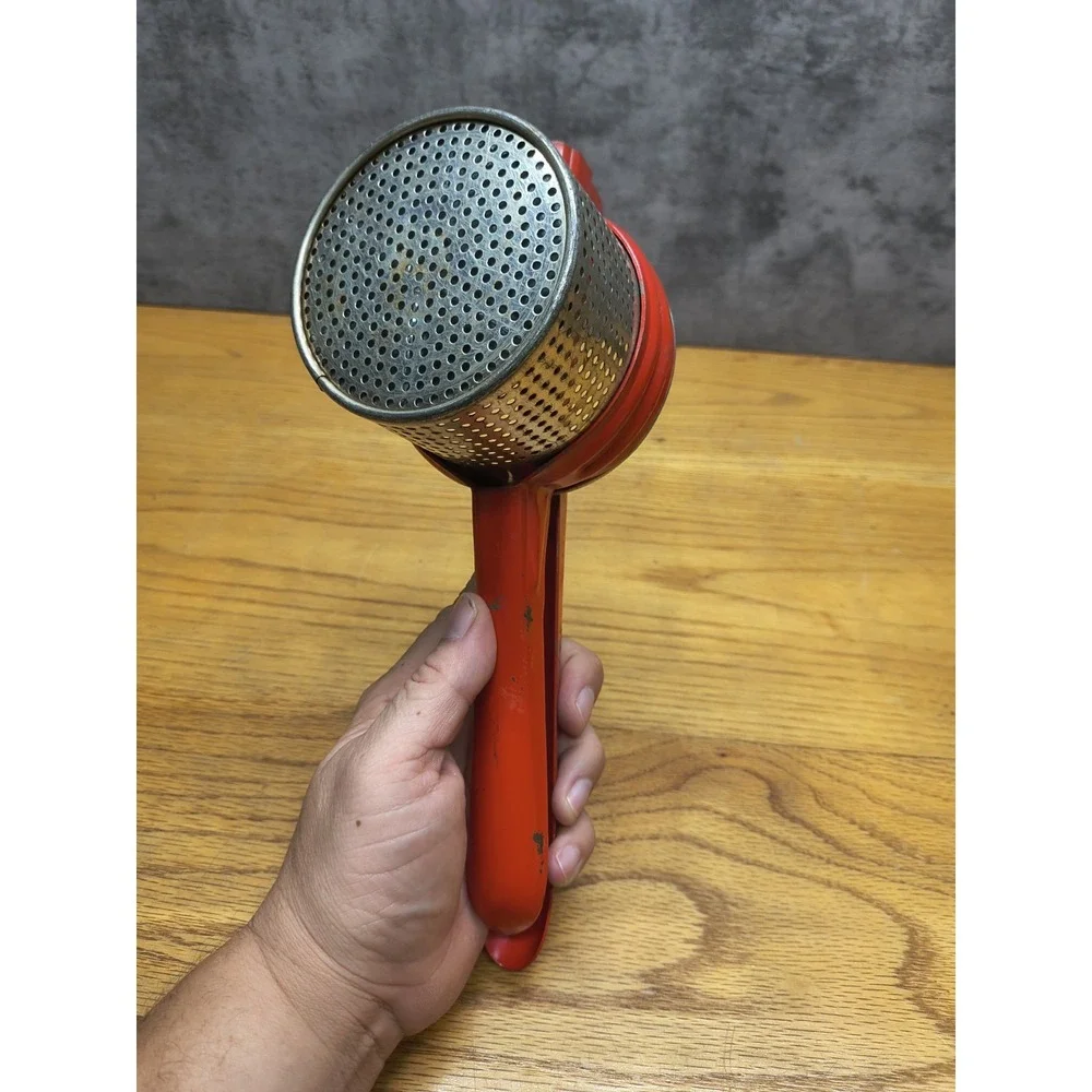 Vintage Potato Ricer Juicer Press Red‎ Metal Handle Retro Kitchen 